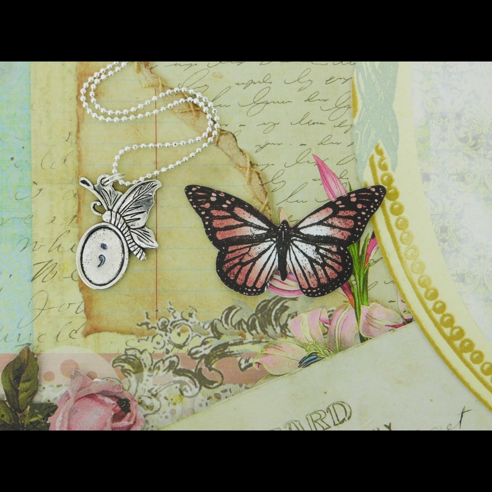 Semicolon Necklace - Butterfly Pendant - Jewelry